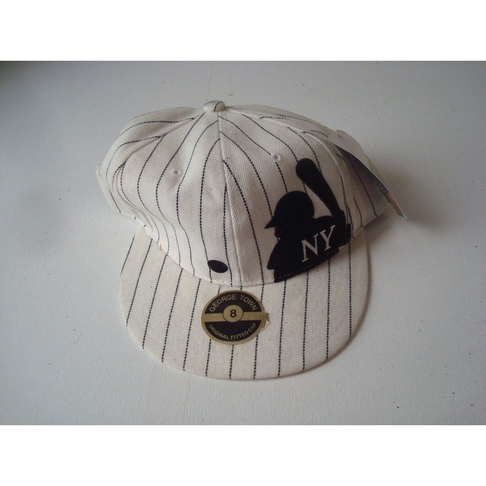 NEW‎ YORK FITTED SIZE 8 PINSTRIPES   NEW HAT CAP VINTAGE DEADSTOCK U1
